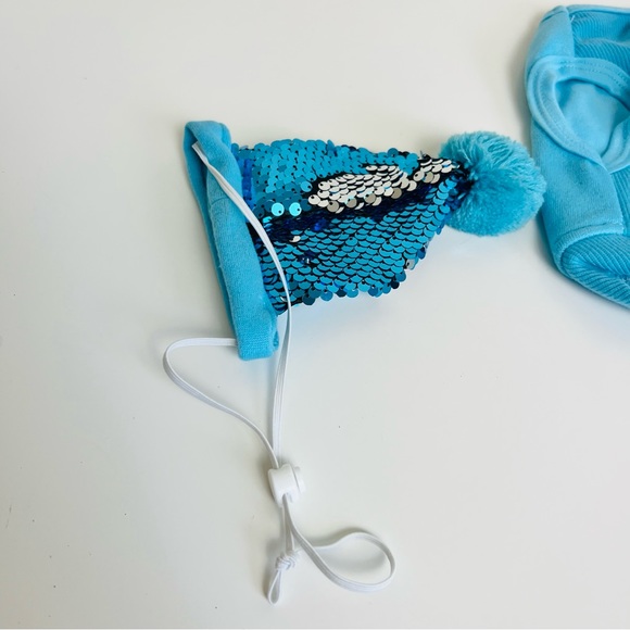 Blue Flip Sequin Snowflake Dog Pet Sweater & Matching Pom Pom Adjustable Hat Set - Picture 6 of 9